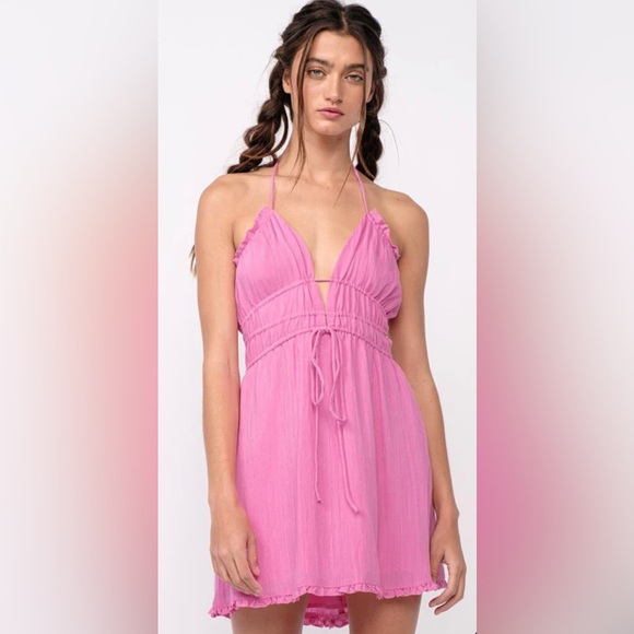 Boho Pink Halter Dress - Picture 1 of 2